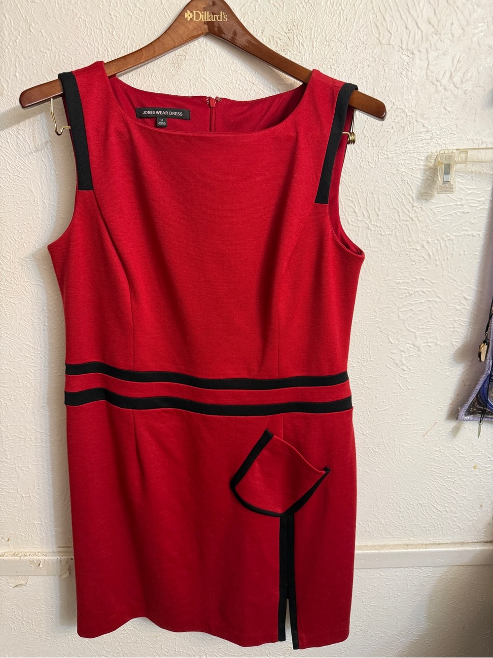 Jones Wear Red Midi Sheath Dress with Black Trim
